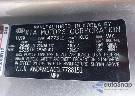 2020 Kia Sportage Lx from USA, damaged, VIN KNDPMCAC1L7788151